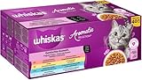 WHISKAS Aromatic Selection Multipack Katzennassfutter 1+, 40x85g - 4 Geschmacksrichtungen: Schwein, Huhn, Lachs, Meeresfisch in Sauce