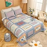 YADLCR Gesteppte Bettdecken für 2 Personen, Patchwork Decke Quilt Bettdecke, Bedruckte Steppdecke große luxuriöse handgefertigte Dekoration Bettdecke und Bettdecken mit 2 Kissenbezüge(1,230X250cm)