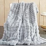 Kuscheldecke Kaninchen Plüsch Decke Super Soft Wohndecke Dick 1000 G/M² Flanell Decke Couchdecke Warme Überwurfdecke Sofadecke Vielseitig Blanket Für Bett Sofa Schlafzimmer Büro Hellgrau 160 x 200cm