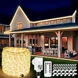 20m 800 LED Schlauch Lichterkette Außen Anschließbar, Warmweiß LED Lichterschlauch Strom mit Fernbedienung Timer, 8 Modi IP68 Outdoor Lichtschlauch Strombetrieben Dekoration für Garten Balkon Patio