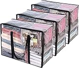 Vieshful 3 Stück Transparente Plastik Aufbewahrungstasche, 40L Organizer Aufbewahrungsbox Kleideraufbewahrung Umzugskartons für Bettdecken, Kleidung, Bettwäsche, Weihnachtskränzen und Steppdecken