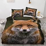 Generisch BettwäSche 135x200 Fuchs Bettbezug Set 3 Teilig Tierthema Flauschig BettbezüGe und 2 Kissenbezug 80x80, Allergiker BettwäSche-Sets Weiche Microfaser mit ReißVerschluss HR1574