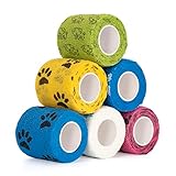 6 Rollen Selbsthaftende Bandage Hund Vet Wrap Pet Selbstklebender Verband 5cm x4,5 m Cohesive Bandages Haftbandage Elastische Binde Fixierbinde für Katze Hund Pferd Finger