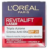 L'Oréal Paris Revitalift Laser SPF25 Gesichtscreme für alle Hauttypen, wirkt gegen Falten und Flecken, straffere und straffere Haut, mit Hyaluronsäure, Vitamin C und Pro-Retinol, 50 ml
