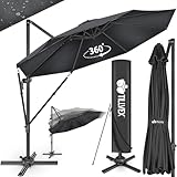 tillvex® Premium Alu Sonnenschirm 330 cm + Abdeckung & Windsicherung | Ampelschirm 6-Fach verstellbar mit Kurbel | Gartenschirm 360° Drehbar Neigbar Kippbar | UV50+ wasserdicht