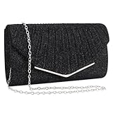 Minicloss Damen Abendtasche Schwarz Clutch Damen Brauttasche Kettentasche Elegant Damen Satin Clutch Funkelnde Kettenabendtasche Elegante Umschlagtasche für Ball Hochzeit Party und Hochzeit