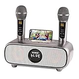 Karaoke Maschine,Bluetooth Karaoke Anlage für Erwachsene und Kinder, Tragbares PA-System mit 2 Mikrofonen,Lautsprecher mit Handyhalter/USB/TF-Karte/AUX-In,für Heimparty,Picknick,Outdoor/Indoor(Grau)
