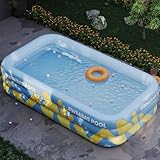 Familien Aufblasbare Schwimmbecken Aufblasbarer Swimming Pool Rechteckig Kinderpool rutschfeste und Verschleißfeste Sommer Party for Garten, Outdoor(Blue,1.5m/5ft)