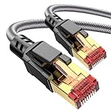 Ltemziiy Cat 8 Lan Kabel 15 Meter,40Gbps Hochgeschwindigkeits Gigabit 2000MHz Geflochtener Netzwerkkabel Ethernet Kabel,S/FTP Patchkabel mit RJ45 vergoldeter Stecker,für PS5/Laptop/Router/Gaming/Modem