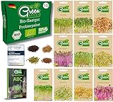 Green SEEDS - BIO Keimsorten Probierset Sprossen Samen & Microgreens zum selbst züchten - Saatgut 10er Probierpaket - Starter-Set für Sprossenglas & Kressesieb - Verpackt in nachhaltigem Graspapier