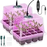 Zimmergewächshaus Anzuchtkasten, 2 Stück Mini Gewächshaus Anzucht Set mit erhöhten Deckel, Setzling Starter mit Pflanzenlichter mit vollem Spektrum, Tabletts Treibhaus Anzuchtschale(Transparent)