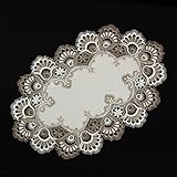 Edle Jacquard Tischdecke/ -läufer mit Spitzen in Braun/Weiß ca. 34 x 53 cm