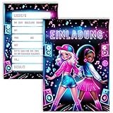 10x Kinder Einladungskarten Einladung Kindergeburtstag Hip Hop Mädchen 10x15 cm Neon Lila Blau Rosa Tanz Musik Party Geburtstag Einschulung