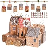 I LOVE MOM Adventskalender zum Befüllen, Adventskalender mit Zahlenaufklebern, 24 Stück Weihnachten Party Geschenkboxen zum Aufhängen oder Aufstellen, Weihnachts-Deko DIY(Weihnachts House)