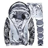 KHIRVWL Herren Jogginganzug Trainingsanzug Sportanzug Herren Camouflage Patchwork Fleece Lose Casual Hooded Sweatshirt + Hose Zweiteiliges Set Bequemer Leichter und Atmungsaktiver Sale Sportanzug