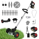 CONENTOOL 600W Akku Rasentrimmer Mit 2X 2000Ah Akku, 21V Rasenkantenschneider Mit 4 Arten Von Schneidklingen, 8500rpm/min Freischneider Mit Hilfsgleitrad, Teleskopstab Motorsense (2025-1)