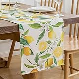 Tischläufer Modern Sommer Gelb Zitrone Pflanzen Tischdeko Polyester Bauernhaus Tischplatte für drinnen und draußen Urlaub Party Wohnzimmer Dekor 40 x 140 cm