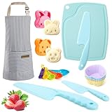 dusaniyali Kindermesser - 17 teiliges Kinder Sicherheit Küchenmesser für echtes Kochen mit Kochschürze,Muffinform Silikon, Messlöffel, Kinder Messer ab 3 jahre,Geschenk zum Weihnachten Geburtstag