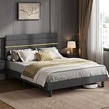 VASAGLE Polsterbett, Bettgestell, Doppelbettgestell, passend für 160 x 200 cm Matratze, verstellbares gepolstertes Kopfteil, Bettrahmen, Metall, Massivholz, modern, schiefergrau RMB505G01