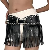 JNGUOSICN Damen Quaste Rock Gürtel Punk Stil Fransen Taillengürtel PU Leder Vintage Mittelalter Wikinger Rüstung Rock Bund für Ritter LARP Kostüm Punk Cosplay Tanzparty, Schwarz A, Einheitsgröße