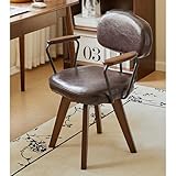 Mid Century Moderner Drehstuhl aus Kunstleder, Bürosessel mit Beinen aus Eichenholz, keine Räder, kleiner Raum, Computerstuhl für Wohnzimmer und Schlafzimmer, Braun (42 x 47 x 43 cm)