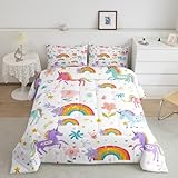 Feelyou Einhorn-Bettwäsche-Set für Kleinkinder, Doppelgröße, niedliches Regenbogen-Bettwäsche-Set, Kinder, Teenager, Erwachsene, niedliches Einhorn-Bettwäsche-Set, Raumdekoration, Blume, buntes