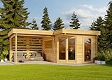 Alpholz 5-Eck Gartenhaus Pepe Optima aus Holz Gartenhaus mit 40 mm Wandstärke Holzhaus Blockbohlenhaus Flachdach