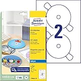 AVERY Zweckform C9660-25 selbstklebende CD-Etiketten (50 blickdichte CD-Aufkleber, Ø 117mm auf A4, SuperSize, Papier hochglänzend, bedruckbare Klebeetiketten für alle Inkjet-Drucker) 25 Blatt, weiß