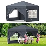 Pavillon 3x3m,9 ㎡ Gartenpavillon mit Seitenteilen und Fenstern,Partyzelt,UV Schutz 50+,Stabil,Windschutz,Wasserdicht,Gartenzelt für Markt,Festival,Camping,Hochzeiten,Anthrazit