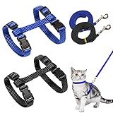 2 Stück Verstellbare Nylon Geschirre Katzenleine, Geschirre Katzenleine Kätzchenhalsband，Blau Weiche Katzengeschirr mit Leine für Kätzchen Welpe Kaninchen Hase