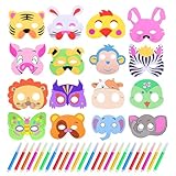Zuzer Tiermasken, Masken zum Bemalen Kinder 32PCS Tiermasken zum Bemalen,DIY Tiermasken für Kinder für Halloween Weihnachten Geburtstag(Mit 24 Stift und 32 Seil)