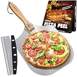 Mooues Pizzaschieber, Aluminium Pizzaschaufel mit Faltbarer Griff, 30.5 x 35.5 cm großer Fläche, Pizza Schieber Zubehör mit Pizzaschneider und Aufbewahrungstasche, Pizza Schaufel für Backen, Brot