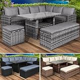 BRAST® Gartenmöbel Set Eco | bis zu 9 Personen viele Farben | inkl. extra Dicke Kissen | TÜV geprüft | Outdoor Loungemöbel Sitzgruppe Essgruppe Garnitur | Grau/Anthrazit