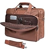 seyfocnia Leder Laptoptasche Herren, 15,6 Zoll (39,6 cm) Messenger Aktentasche Business Satchel Computer Handtasche Schultertasche Tragetasche, Braun