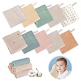 Vegena Baby Musselin Waschlappen, 10 Stück Baby Gesichtstüche, Musselintücher Für Babys, Spucktuch 23x23cm, Baby-Waschlappen, Taschentuch Musselin, Baby Waschlappen für Jungen Mädchen(Zufällige)