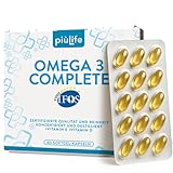 Omega 3 IFOS 5 Sterne Zertifiziert Mit Vitamin D3 und E PiùLife – 60 Softgel – Fischöl EPA DHA 800 mg & 400 mg pro Tagesdosis – Fish Oil Omega 3 kapseln hochdosiert – Herz, Gehirn, Augen, Knochen
