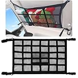 Gepäcknetz Auto, 90 x 65 cm Gepäcknetz, Autodach Aufbewahrung für Decken, Autonetz Organizer für Vier Dacharmlehnen, SUV, Van. Tolles Auto Camping Zubehör für Lange Roadtrips.