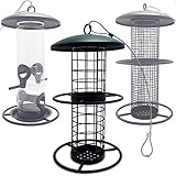 zooprinz Premium XL Vogelfutterspender mit stabilen Sitzringen und Schutzdach für Wildvögel – witterungsbeständig und langlebig – Dank des Stahlseils schnell aufgehängt - Meisenknödelhalter