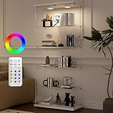 Aplancee Glasvitrine Standvitrine in Weiß mit LED, 188.8 * 36.3 * 80.7cm Vitrinenschrank mit 5 Glasböden & 2 Türen aus gehärtetem Glas, Vitrine für Wohnzimmer Büro Sammlerstücke Bücher Wein