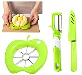 3 Stück Apfelschneider, Apfelentkerner, Edelstahl Apfelteiler, Apfelspalter mit Kunststoffgriff, Multifunktional Apfelschneider Edelstahl, Apfelschäler für Büro, Zuhause, Küche, Party (Green)