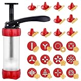 GDL Gebäckpresse, Multifunktionale Spritzgebäck Maschine mit 12 Schablonen und 10 Tüllen, Kekspresse Teigpresse für Churros Kuchen Kekse, DIY Dekorieren von Kuchen und Desserts, Festliches Muss, Rot