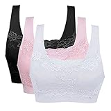 Vertvie Womens Strech Ohne Buegel Push up Yoga Sports BH Bra Top Set Fuer Fitnesstraining Polsterung 3er Pack (EU L/Tag XL, Schwarz+Rosa+Weiß)