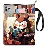 craspire Eulen Buchhülle Büchertasche Waschbarer Reißverschluss Stoff Taschenbücher Schutzhülle Hardcover 11,02 x 8,66 Zoll Retro Einband Notizbuchtasche Mit Griff Zusätzliche Tasche