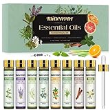 Migcaput Diffuser Ätherische Öle Set, 8X10ml Naturrein Aromatherapie Essential Oils Duftöle für Luftbefeuchter, Kerzen - Teebaum,Lavendel, Eukalyptus, Zitronengras, Pfefferminze, Orange, Sandelholz