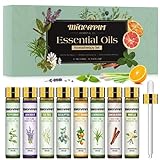 Migcaput Ätherische Öle, 8X10ml Set,100% Naturrein, Essential Oils, Aromaöl,Teebaum,Lavendel, Eukalyptus,Zitronengras, Vanille,für Diffuser, Humidifier, Massage