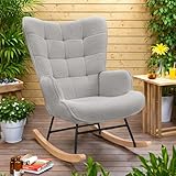 Poeahu Schaukelstuhl, Schaukelsessel mit hoher Rückenlehne, Relaxstuhl & Stillsessel für Wohnzimmer, Schlafzimmer, Babyzimmer & Leseraum, Schaukelstuhl für Innen, Teddy samt, Hellgrau