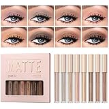 8 Colors Matt Liquid Lidschatten Set Velvet Highly Pigmented Smokey Black Nude Eyeshadow Long Lasting Quick Drying Eye Shadow Make up Kits (Set A)