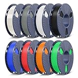 3D Drucker Filament Bündel Multicolor,SUNLU PLA+ Filament 1.75mm, Ordentlich Gewickelt PLA Plus Filament 2kg, 8 Pack 0.25kg Spule, 8 Farben, Schwarz+Weiß+Grau+Transparent+Rot+Blau+Grün+Orange