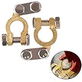 2pcs Batterieklemmen，Batterie Polklemmen，Batterie-Polklemmen Set，Für Pkw, Lkw, Wohnwagen, Wohnmobil, Lkw-Batterien, Anschlussklemmen Für 12V Und 24V Batterien, Autobatterie + Plus - Minus (Golden)