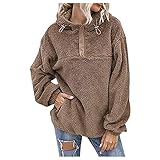 Dasongff Damen Kapuzen-Sweatshirt mit Reißverschluss, lang, Plüsch, Teddyjacke, Rollkragen, mit Tasche, Sweatshirt, Kawaii, Hoodie, Damen, Oversize, Sweatshirt, Damen, Los Angeles Tops, Winter Damen
